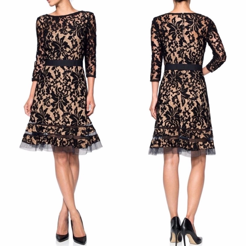 Tadashi Shoji Kennedy Elegant Black Lace Overlay Dress (size 14)